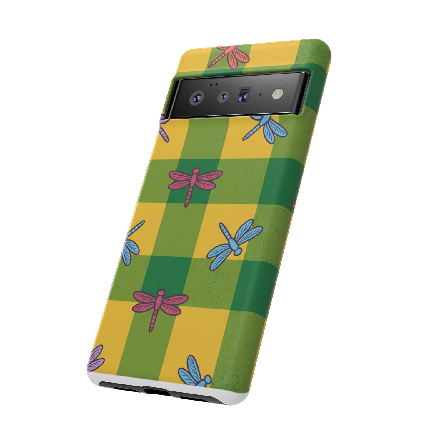 Dragonfly Check Phone Case — Colorful Plaid Protective Tough Case