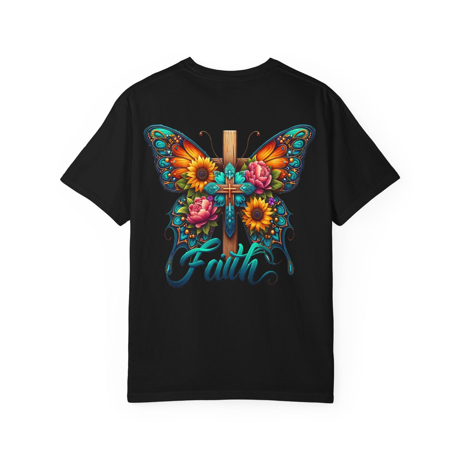 Faith Butterfly T‑Shirt — Floral Cross Design for Christian Gifts & Church Events