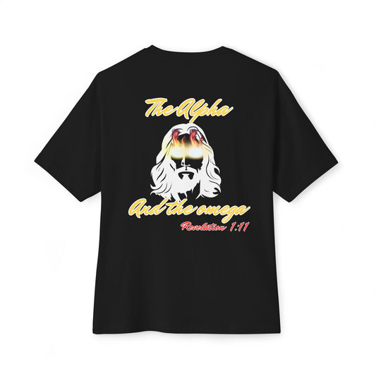 Boxy Tee — "The Alpha and the Omega" Back Graphic Christian T‑Shirt (Revelation 1:11)