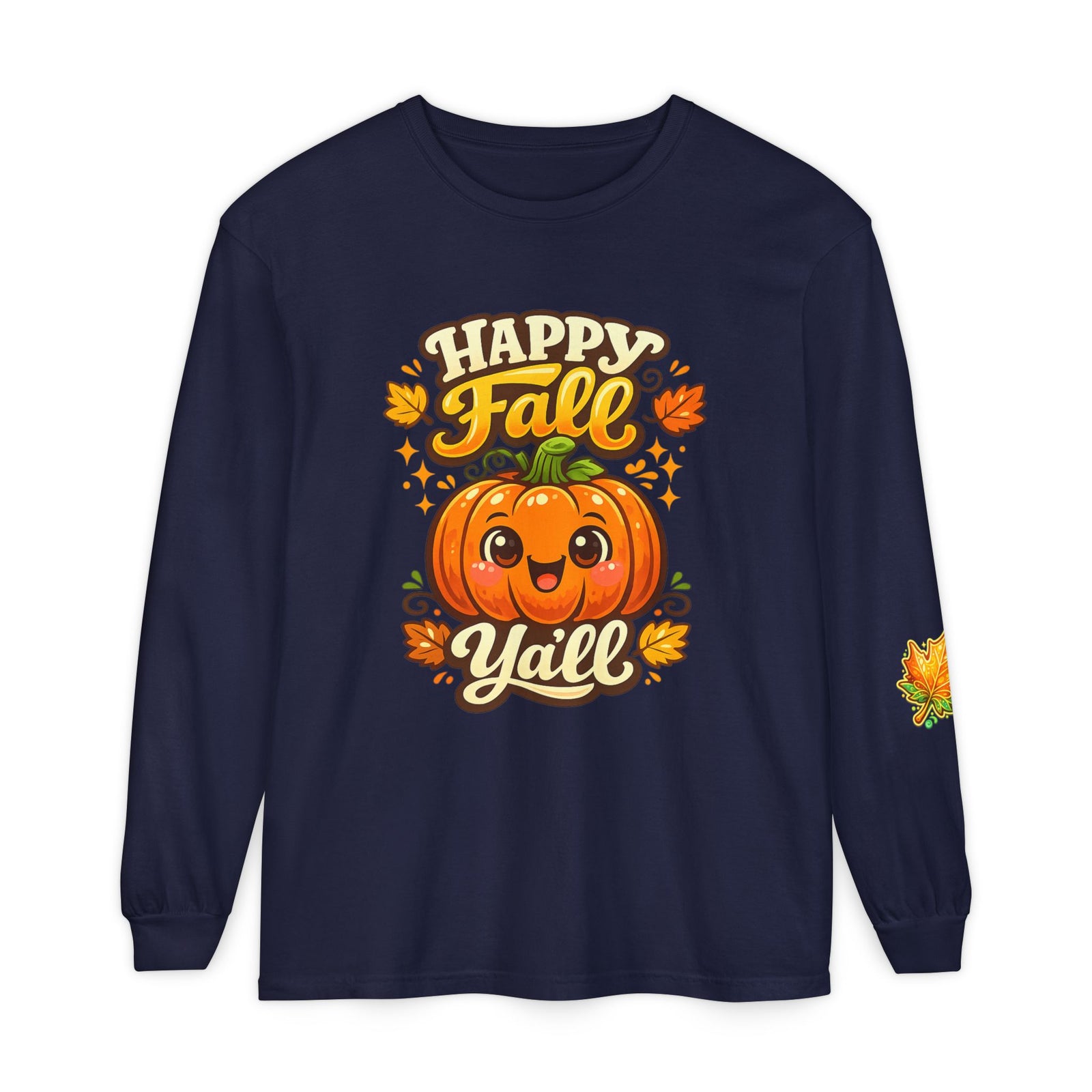 Happy Fall Y'all Long Sleeve Tee — Cute Pumpkin Autumn Shirt