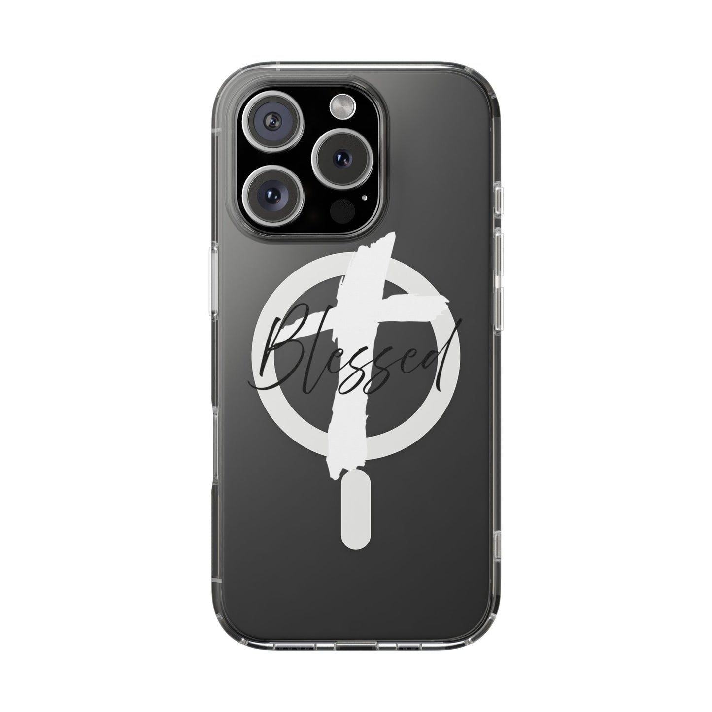 Clear Magnetic Phone Case — "Blessed" Cross Graphic