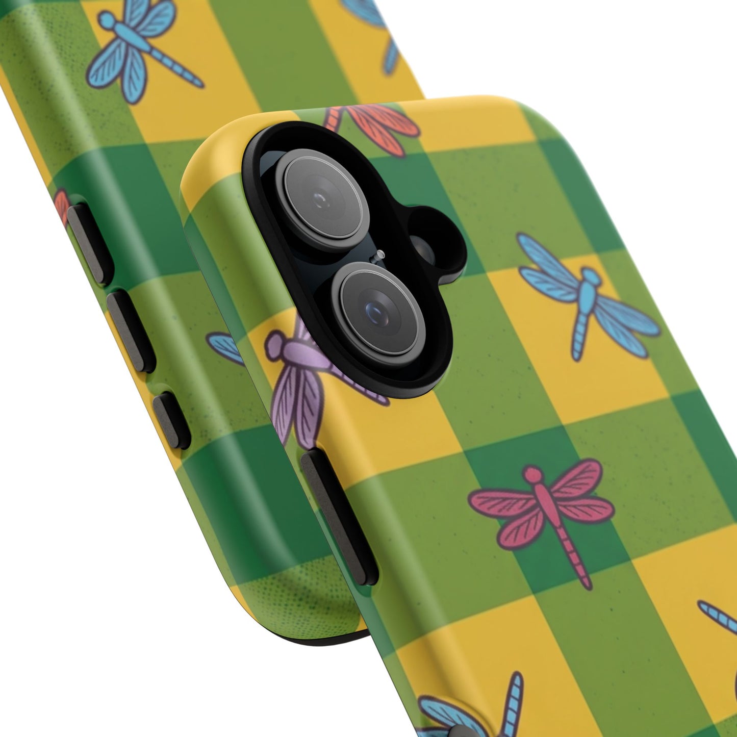 Dragonfly Check Phone Case — Colorful Plaid Protective Tough Case