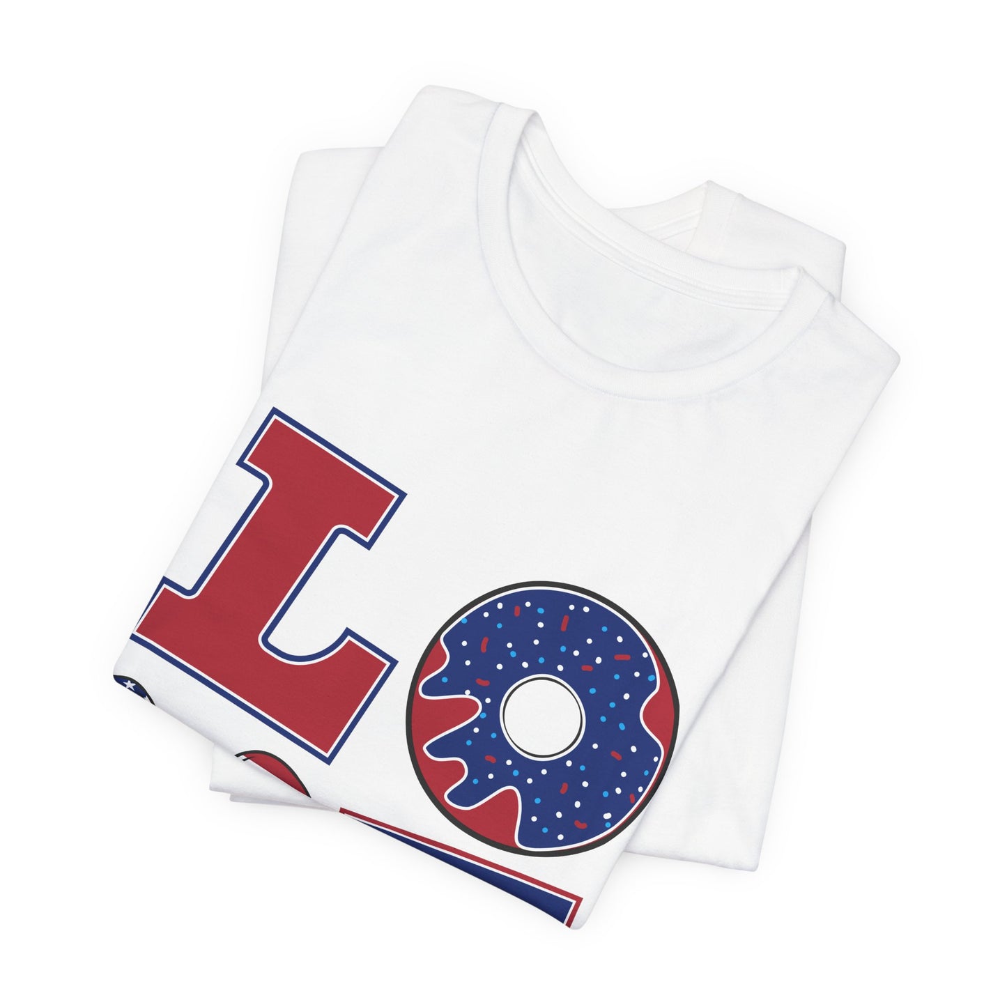 Patriotic LOVE T-Shirt — American Flag Donut & Flip-Flop Fourth of July Tee