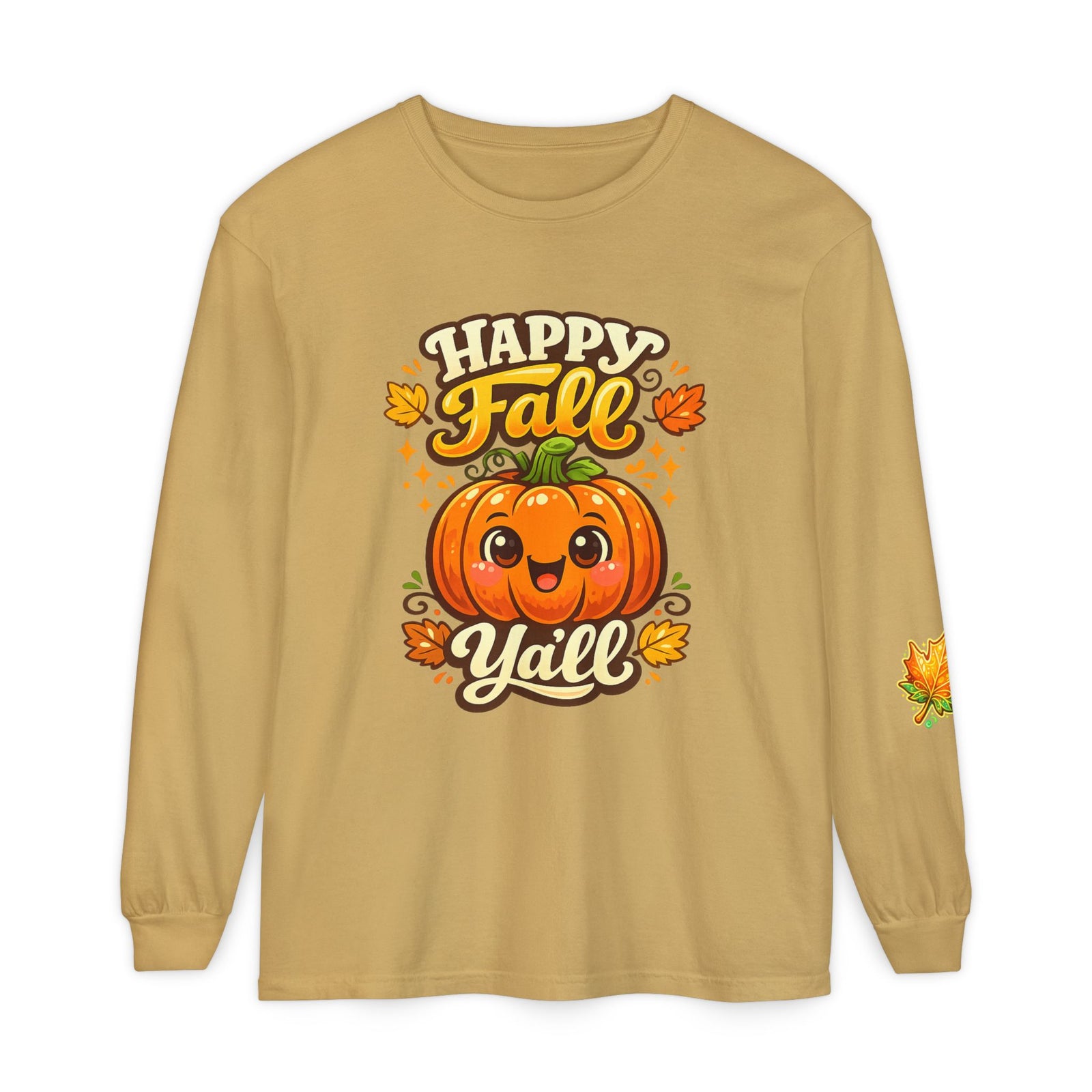 Happy Fall Y'all Long Sleeve Tee — Cute Pumpkin Autumn Shirt