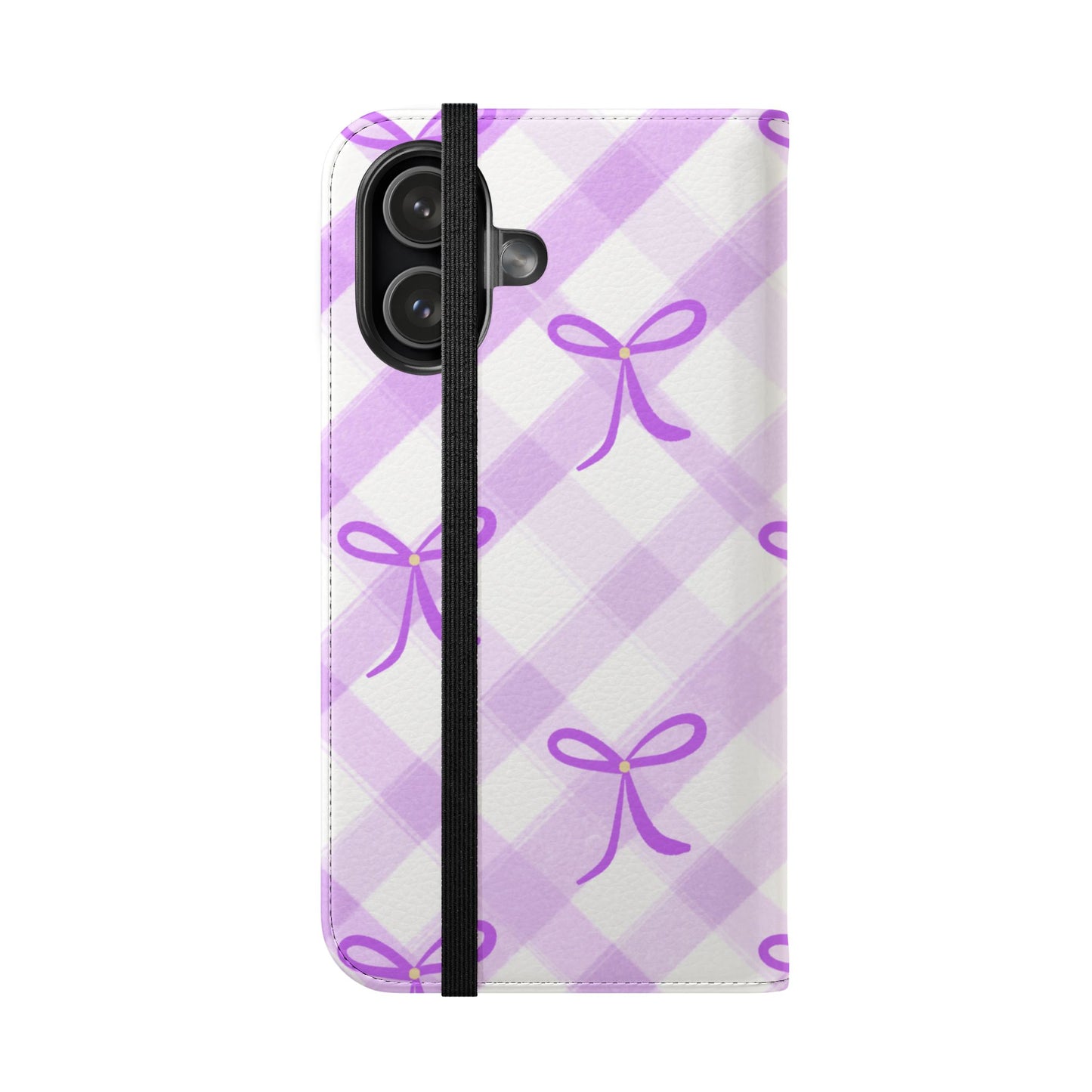 Christian Flip Phone Case — "Jesus Is My Lord and Savior" Purple Bow Plaid Wallet