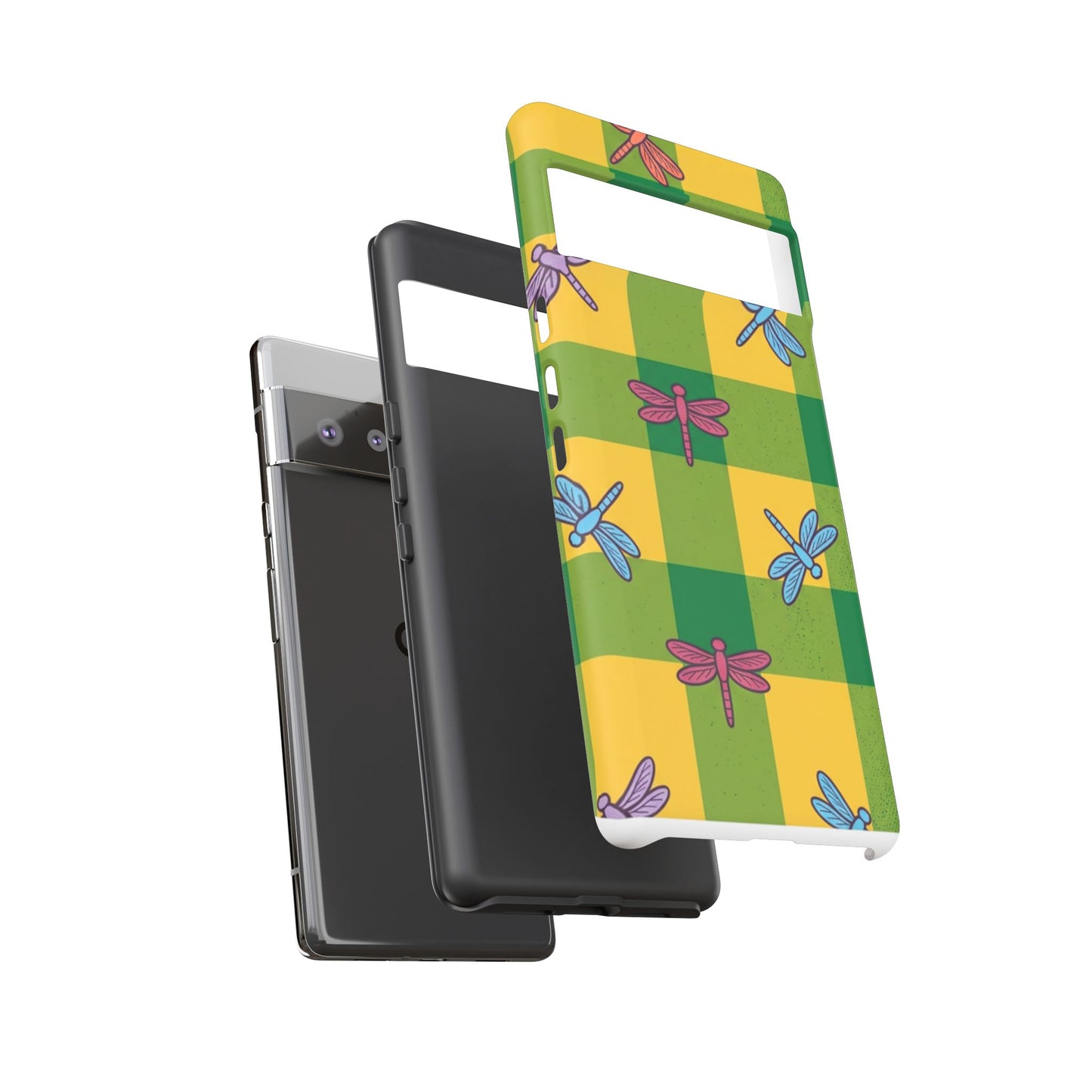 Dragonfly Check Phone Case — Colorful Plaid Protective Tough Case