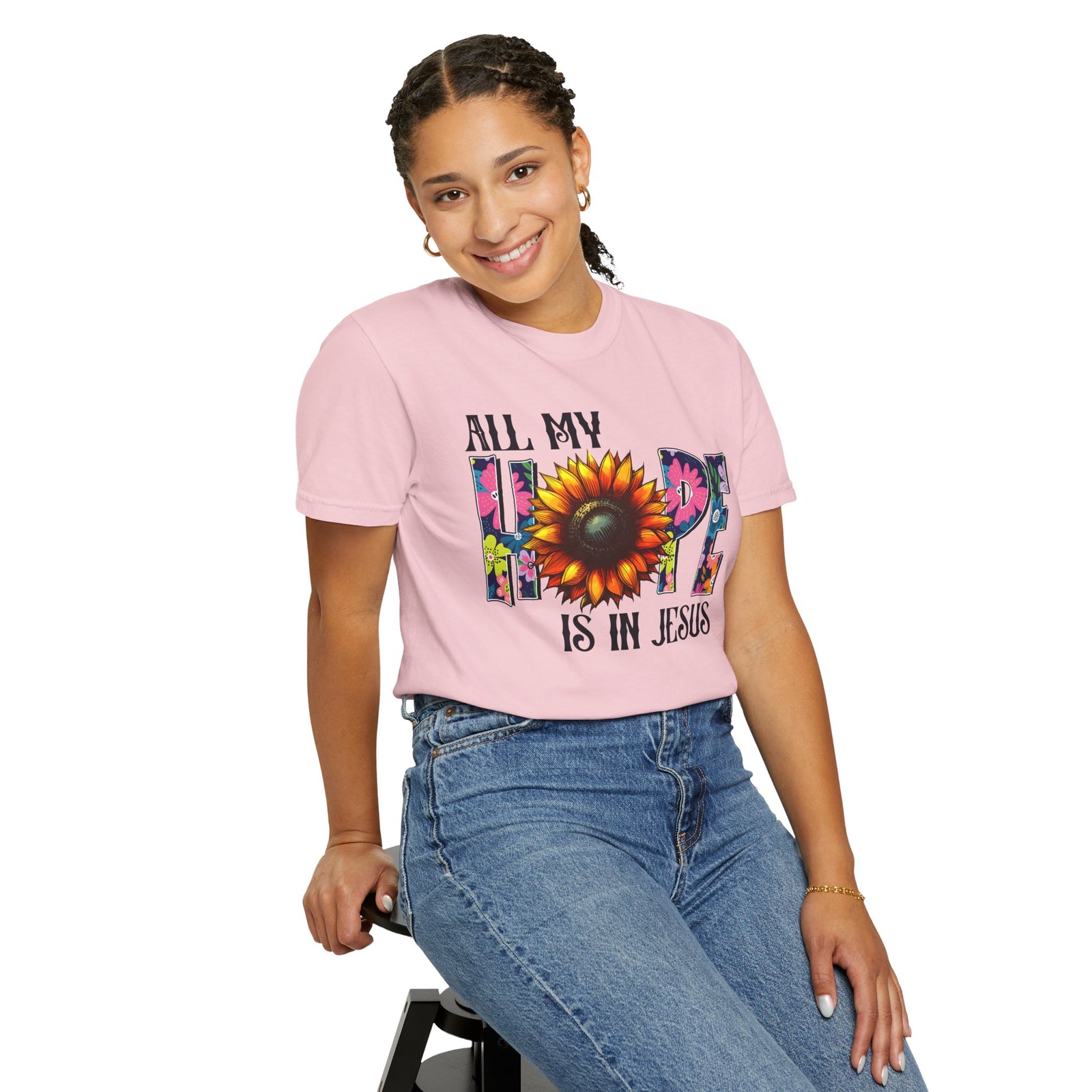 T-Shirt — "All My Hope Is in Jesus" Sunflower Faith Tee