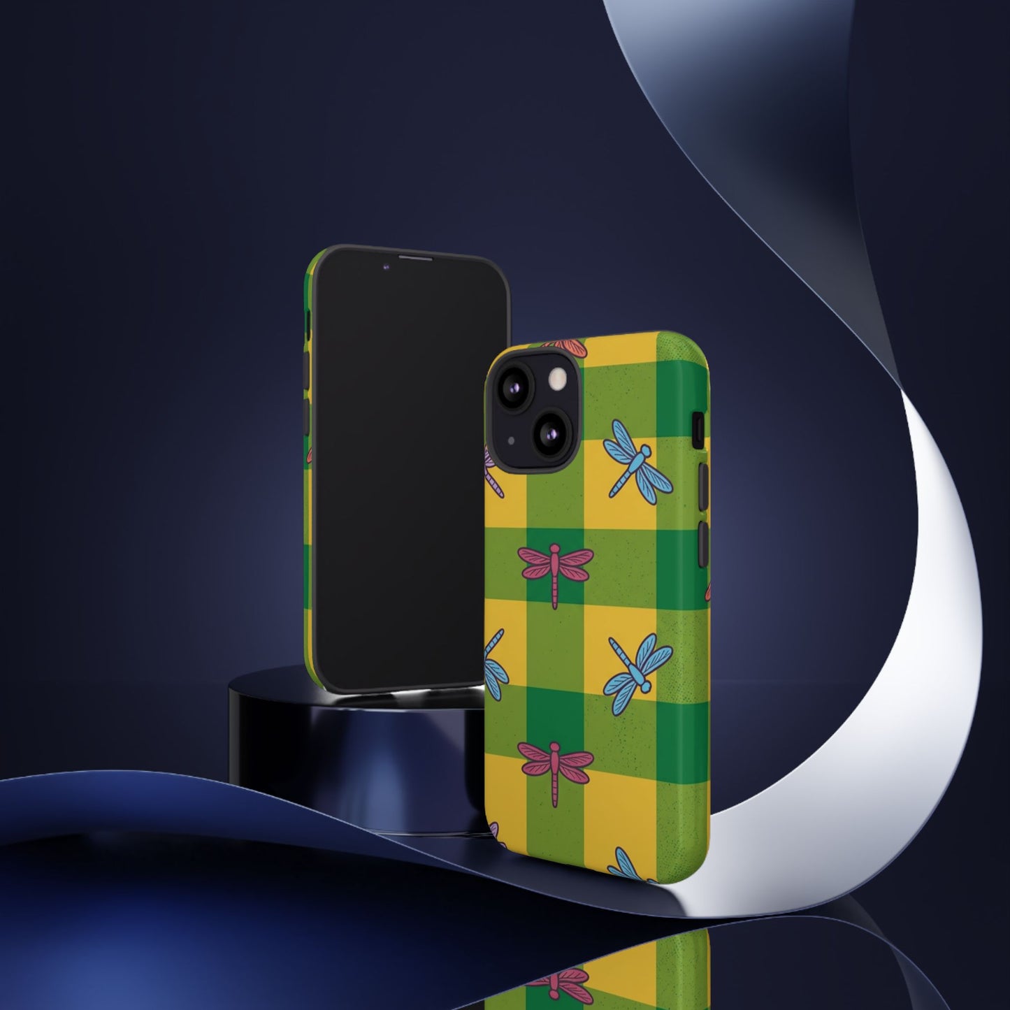 Dragonfly Check Phone Case — Colorful Plaid Protective Tough Case