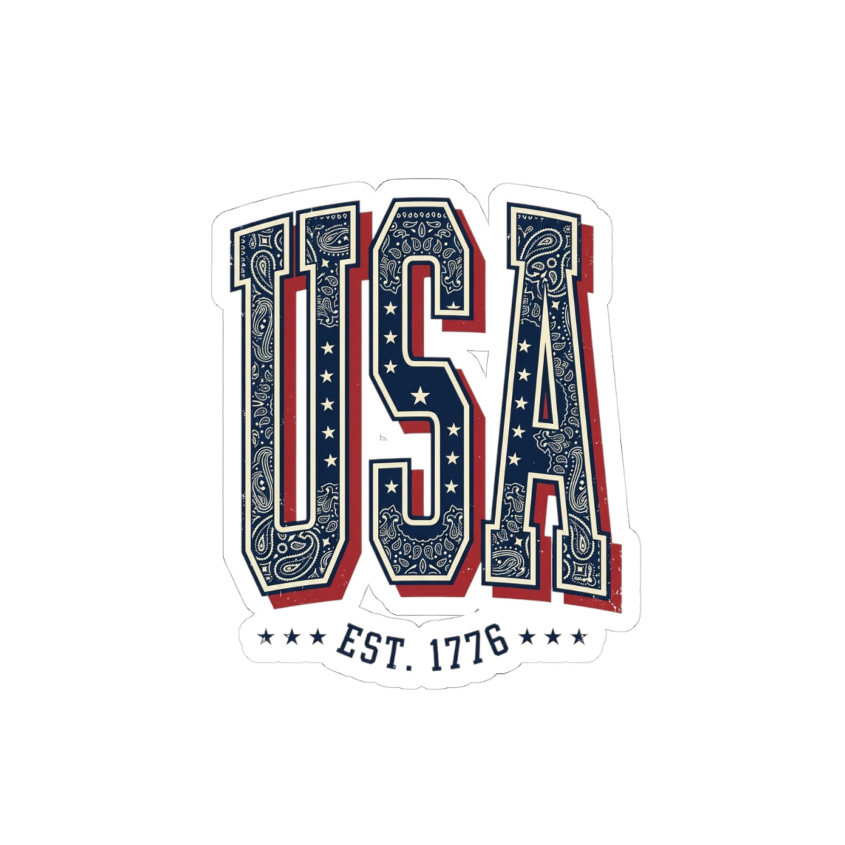 USA Patriotic Bandana Lettering Sticker | 4th of July Vintage Americana