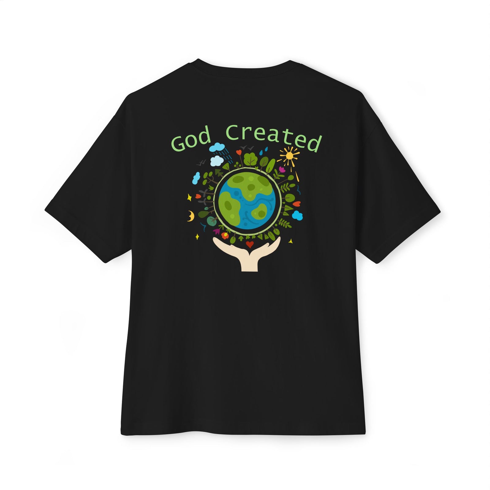 T-Shirt — "God Created" Earth Graphic Tee (Eco, Faith & Nature Love)