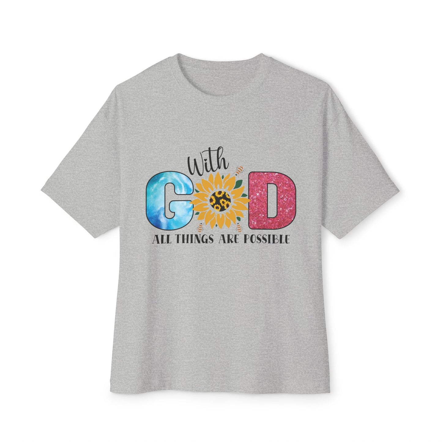 With God Tee — 'All Things Are Possible' Floral Sunflower Faith T-Shirt