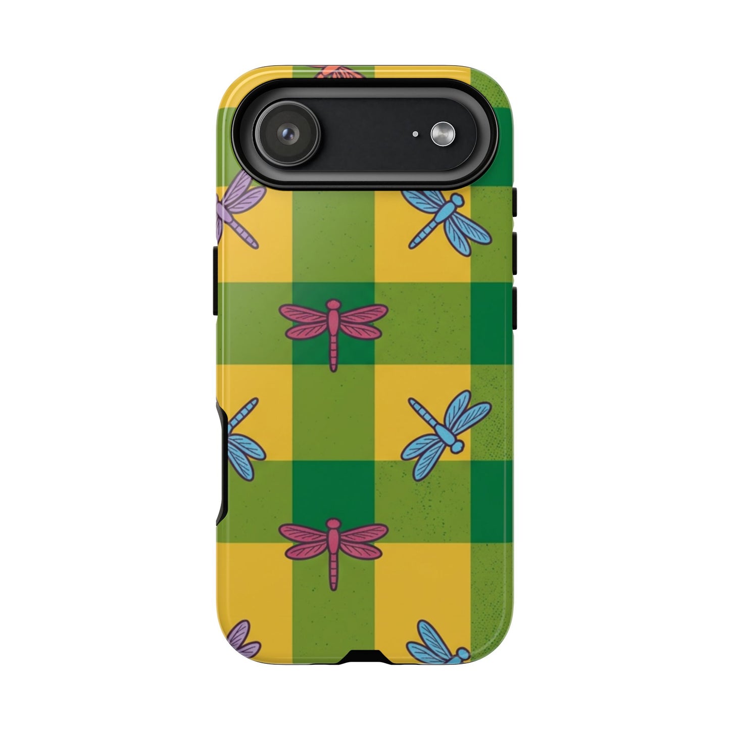 Dragonfly Check Phone Case — Colorful Plaid Protective Tough Case