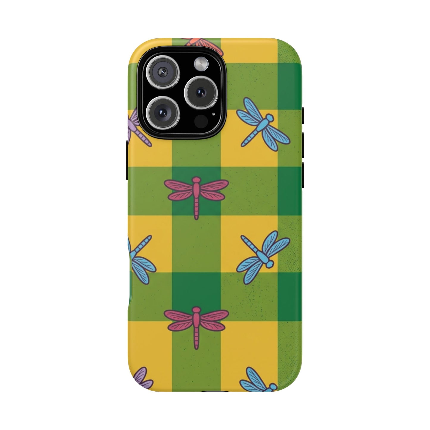 Dragonfly Check Phone Case — Colorful Plaid Protective Tough Case