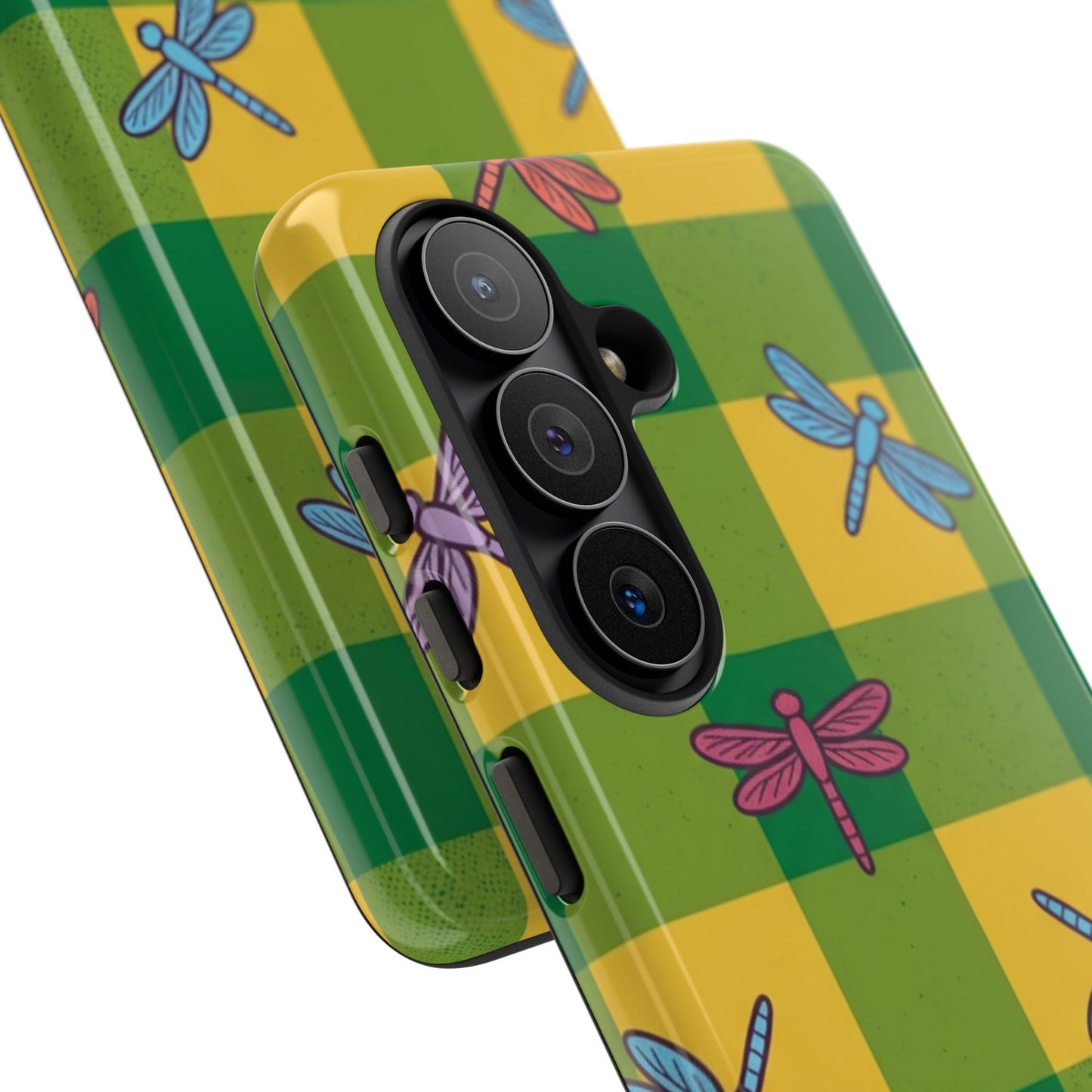 Dragonfly Check Phone Case — Colorful Plaid Protective Tough Case