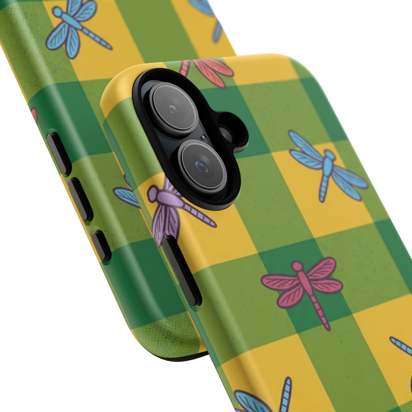 Dragonfly Check Phone Case — Colorful Plaid Protective Tough Case