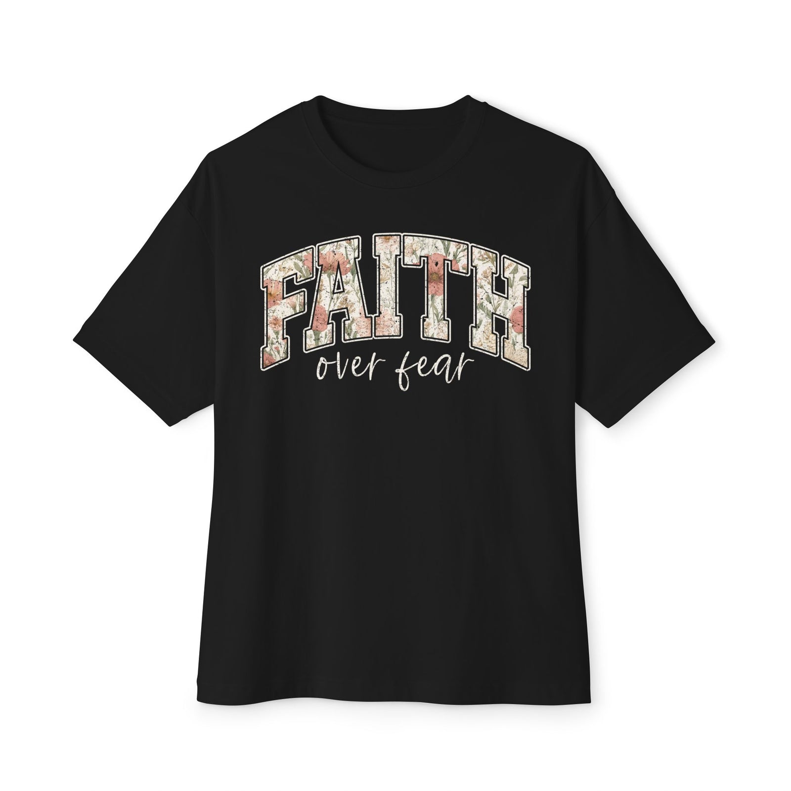 Faith Floral Boxy Tee — Oversized White Graphic T-Shirt with Floral "FAITH" Design