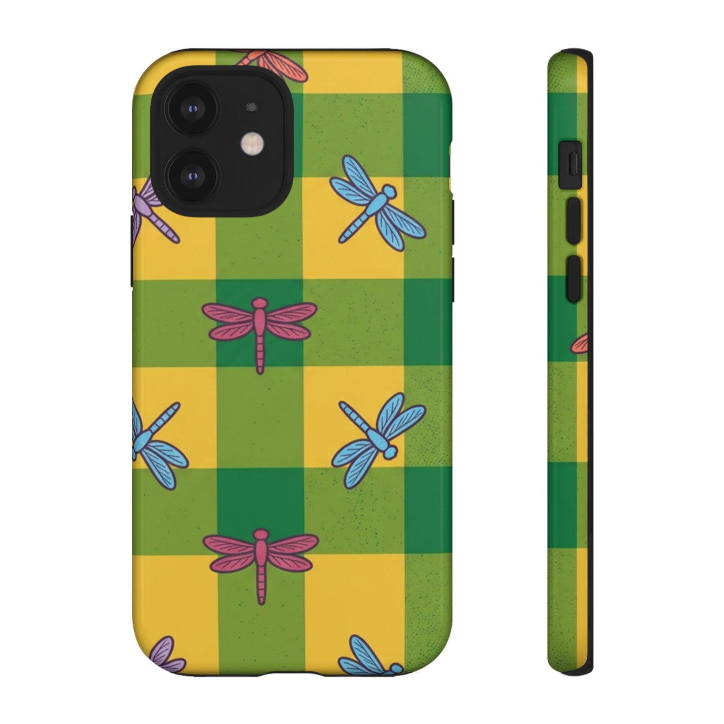 Dragonfly Check Phone Case — Colorful Plaid Protective Tough Case