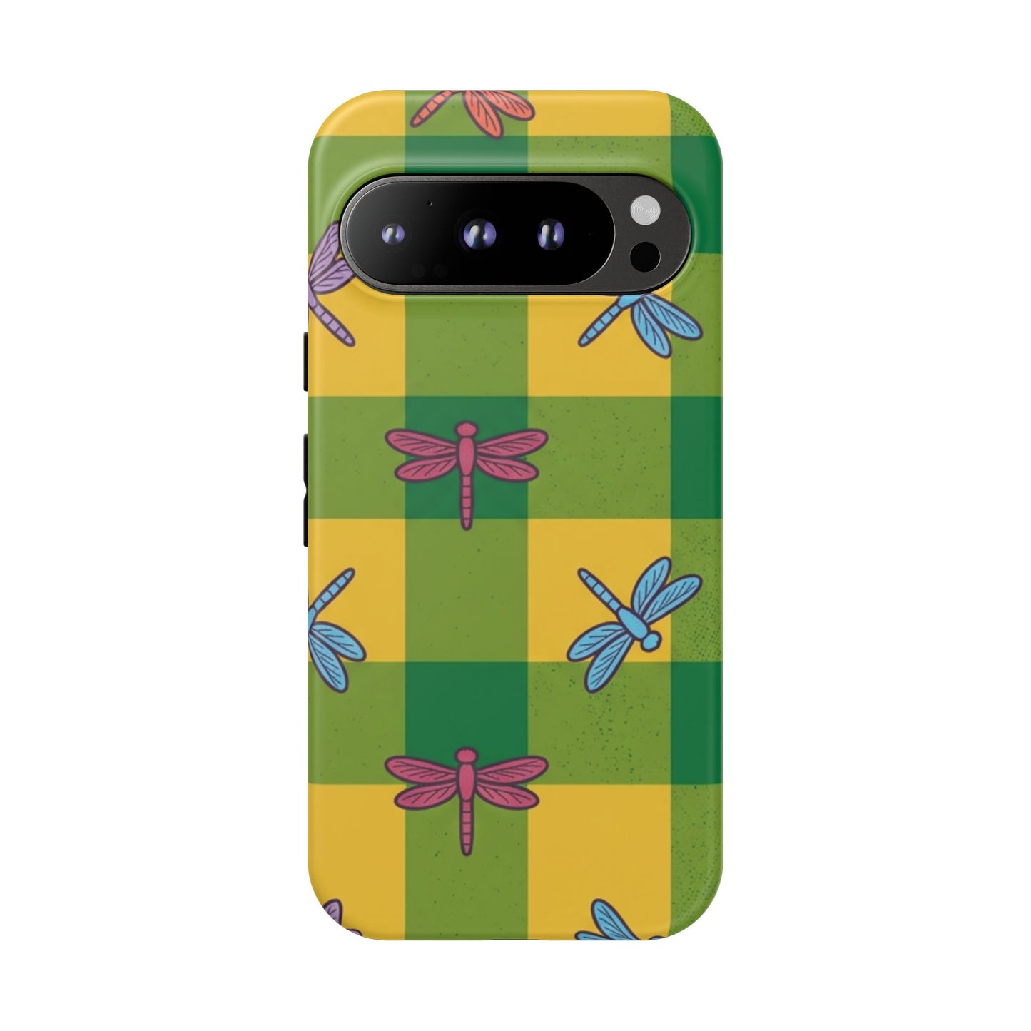 Dragonfly Check Phone Case — Colorful Plaid Protective Tough Case