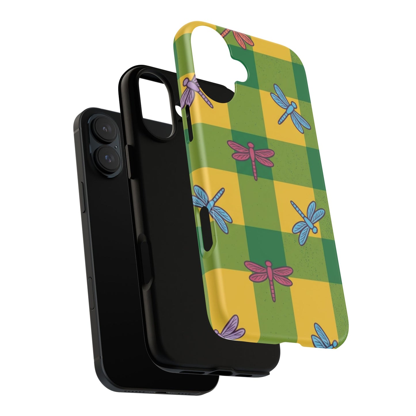 Dragonfly Check Phone Case — Colorful Plaid Protective Tough Case