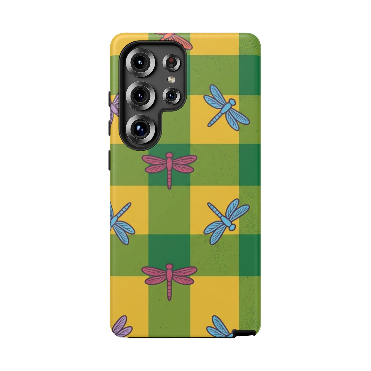 Dragonfly Check Phone Case — Colorful Plaid Protective Tough Case