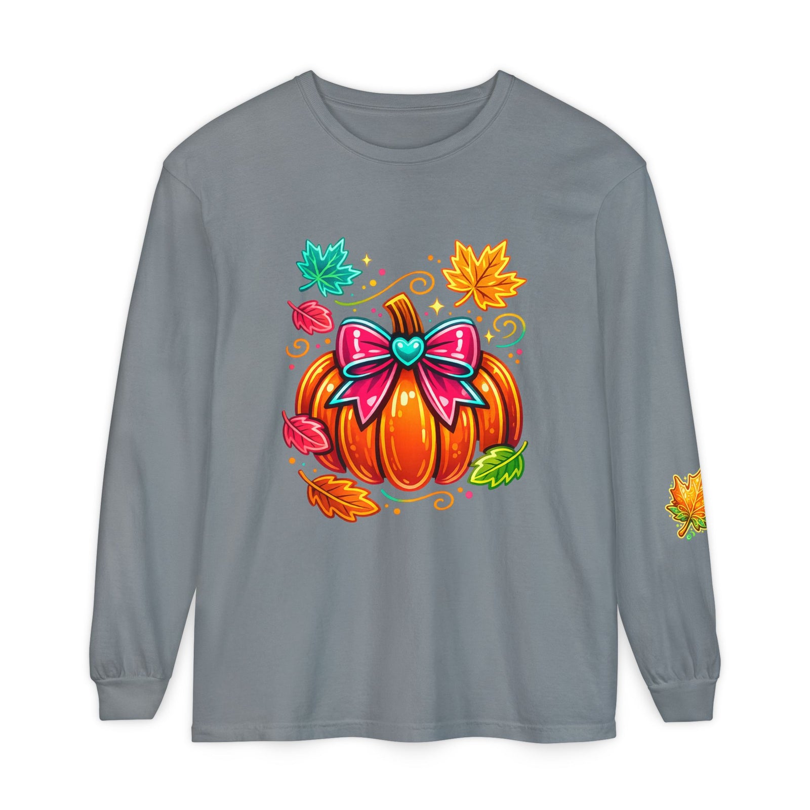 Autumn Pumpkin Bow Long Sleeve Tee