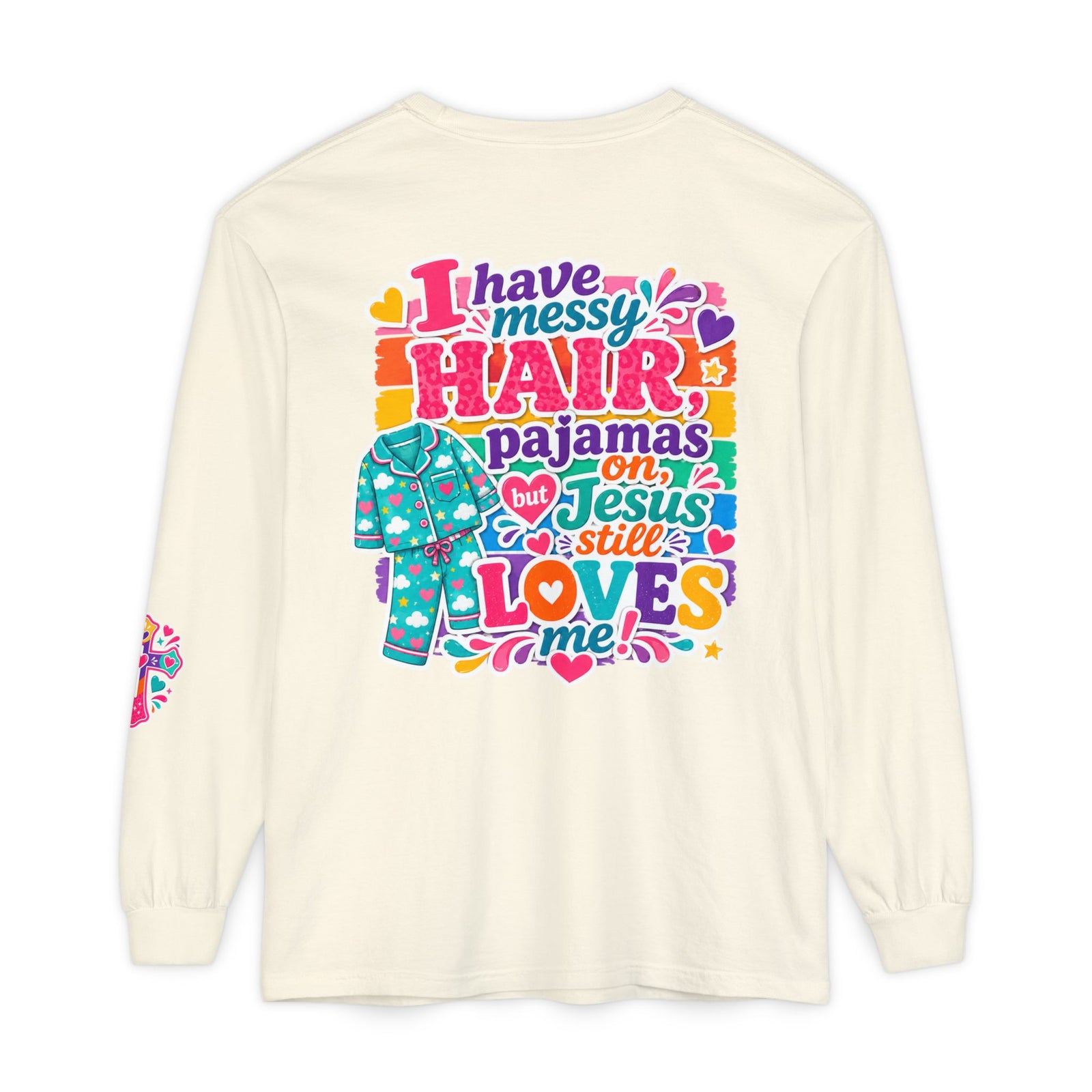 Christian Pajama Graphic Long Sleeve Tee — "...Jesus Still Loves Me"