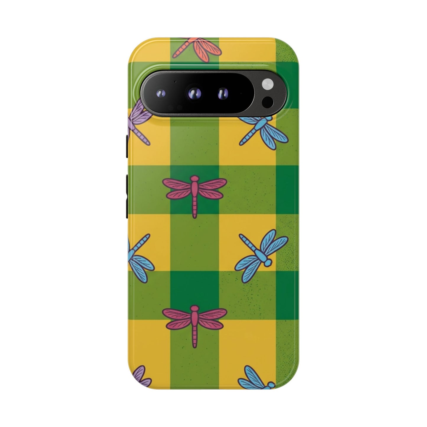 Dragonfly Check Phone Case — Colorful Plaid Protective Tough Case