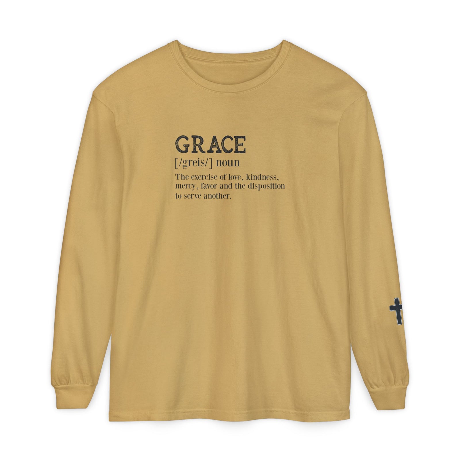 Grace Definition Long Sleeve Shirt — Christian Faith Cross Tee