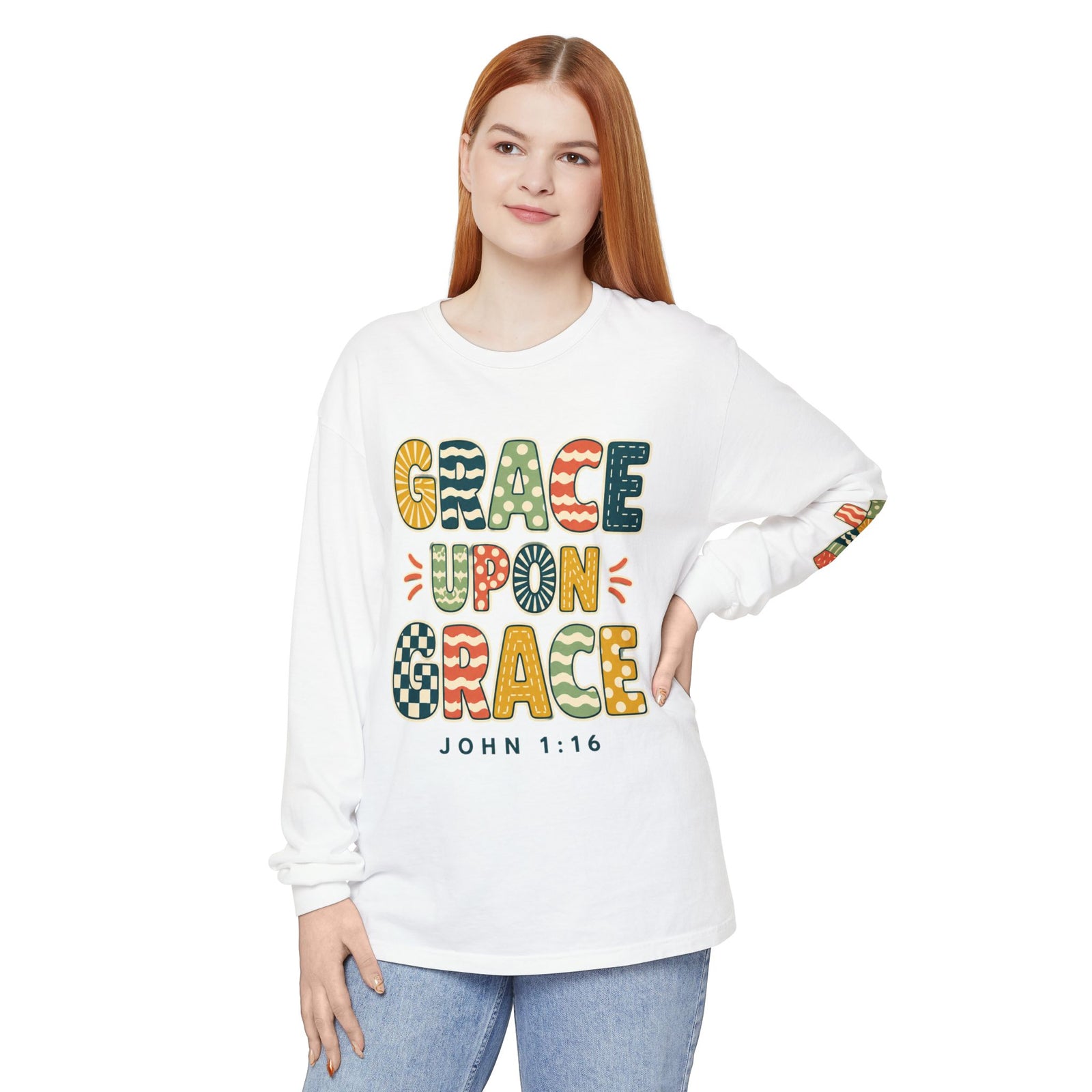 Grace Upon Grace Long Sleeve T-Shirt — John 1:16 Christian Tee
