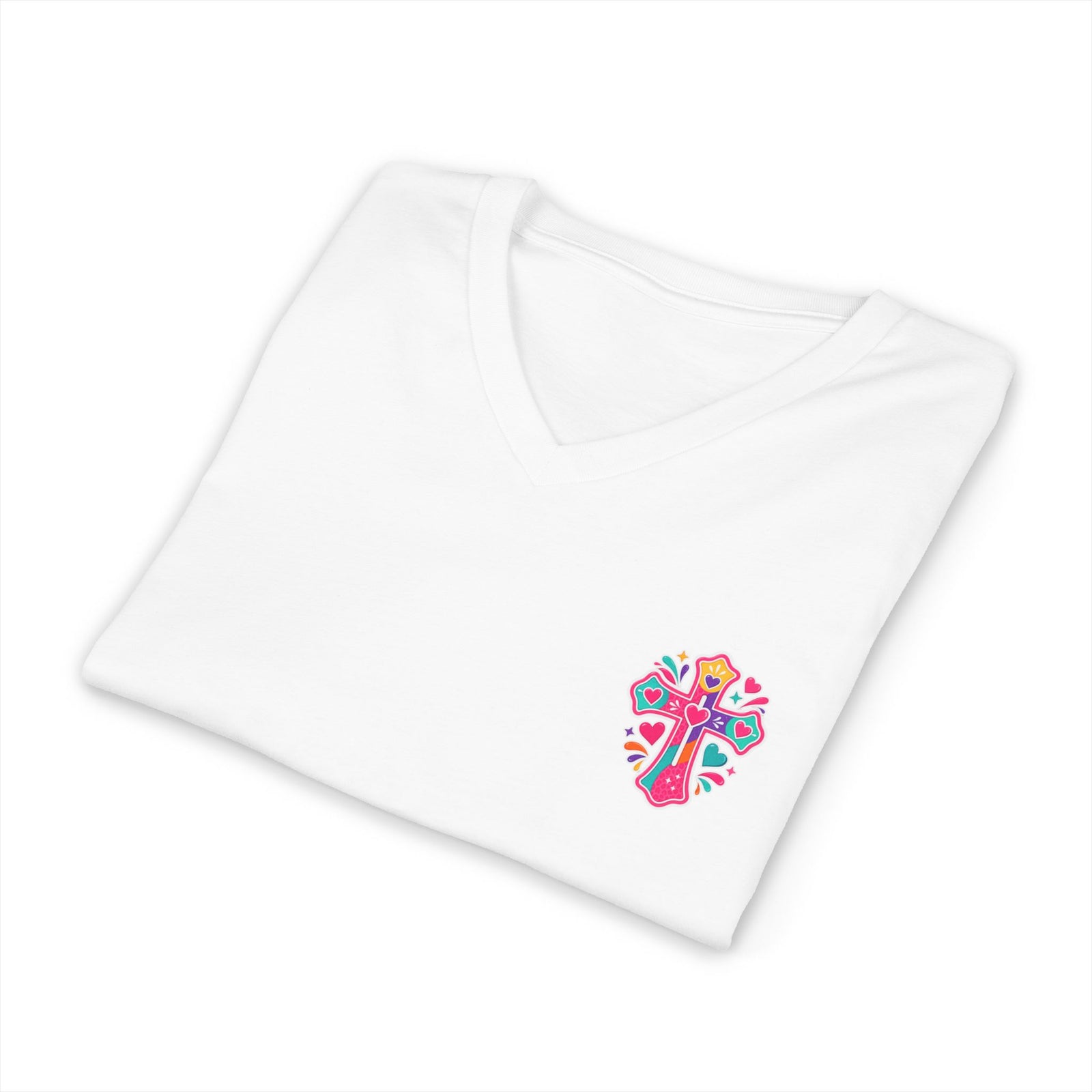 Christian V‑Neck Tee — "Warning I Tell Everyone About Jesus" Colorful Faith Shirt