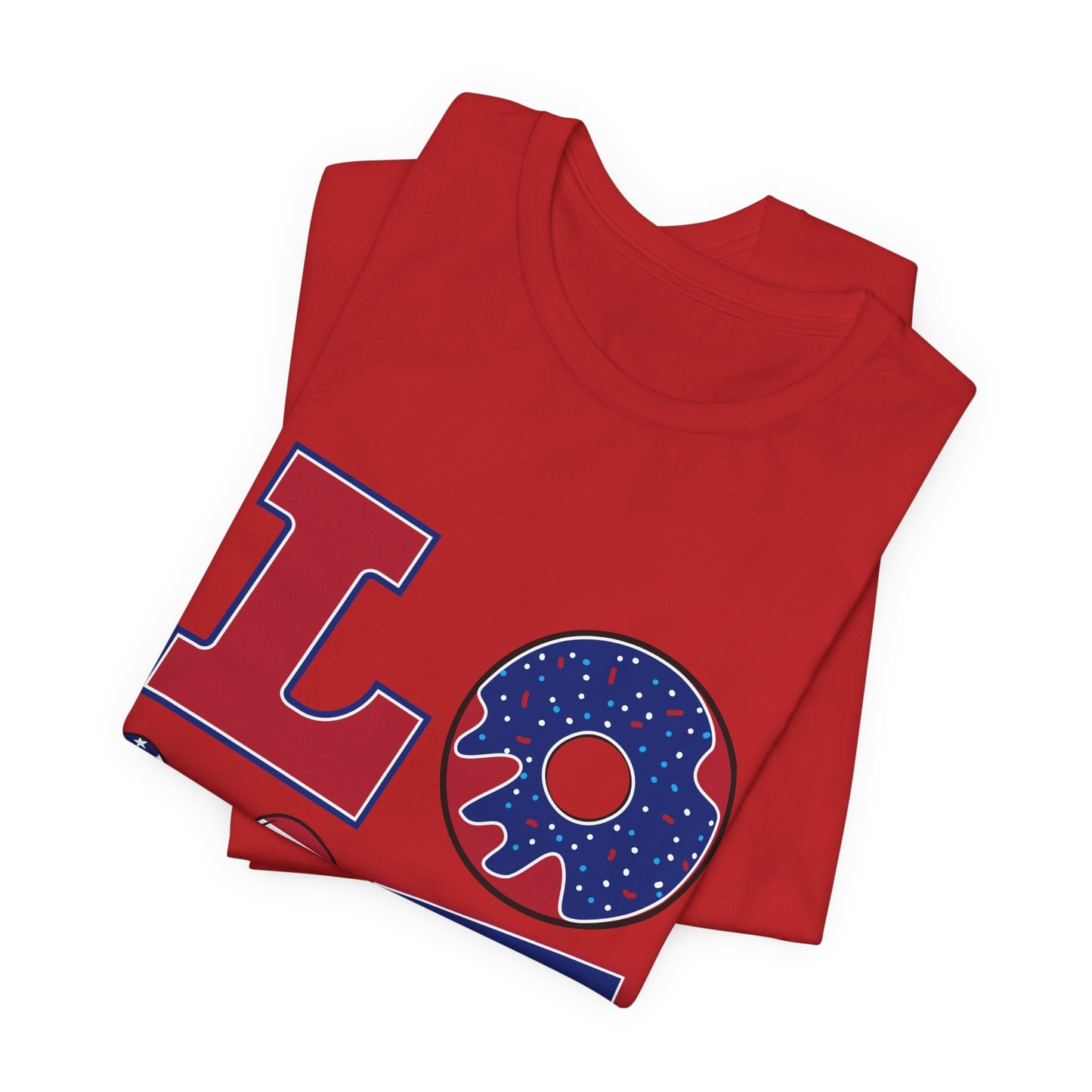 Patriotic LOVE T-Shirt — American Flag Donut & Flip-Flop Fourth of July Tee