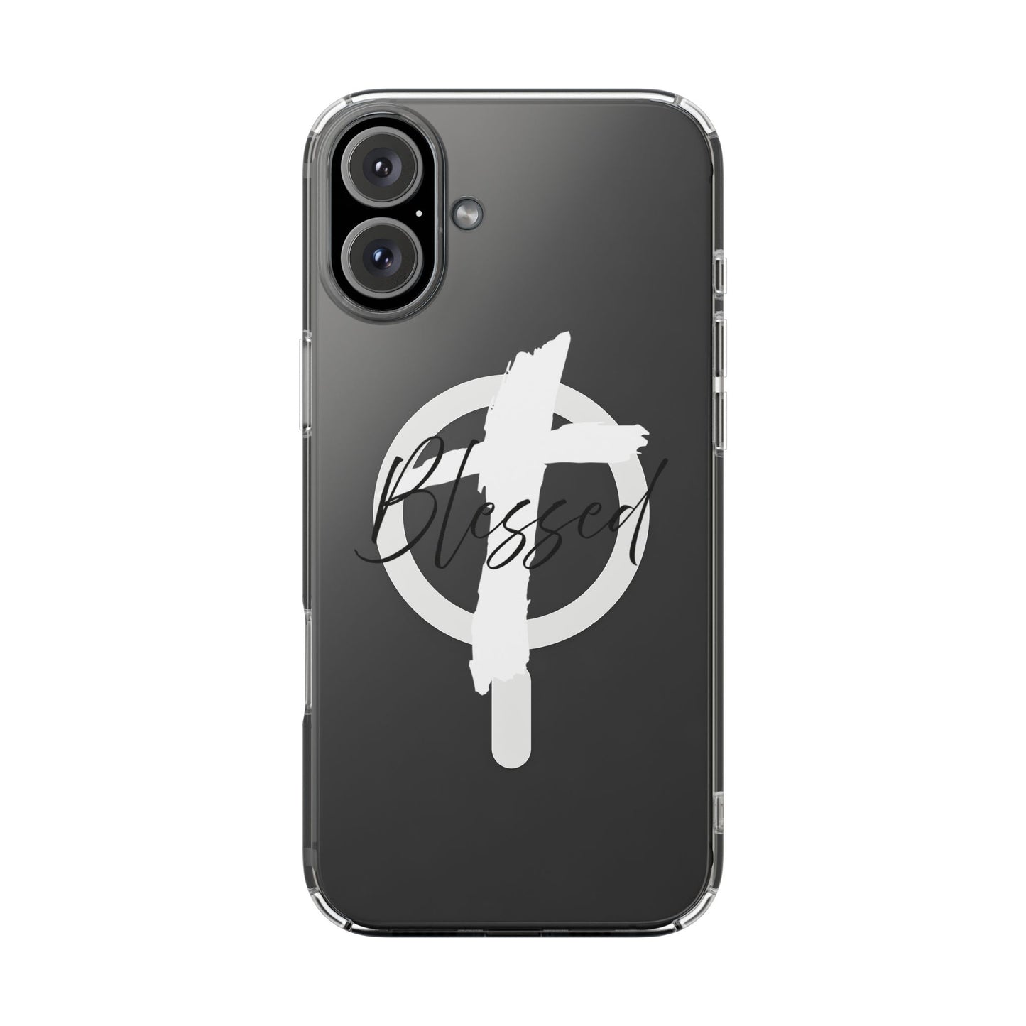 Clear Magnetic Phone Case — "Blessed" Cross Graphic