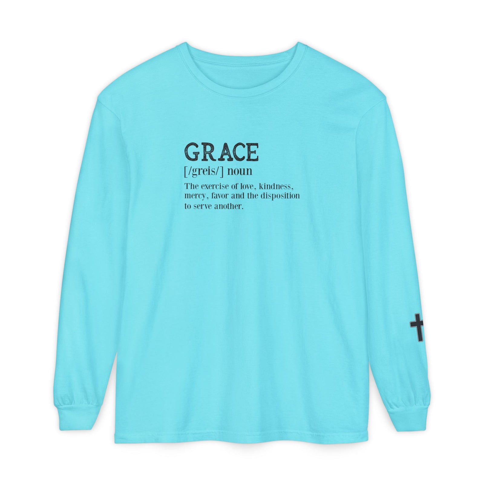 Grace Definition Long Sleeve Shirt — Christian Faith Cross Tee