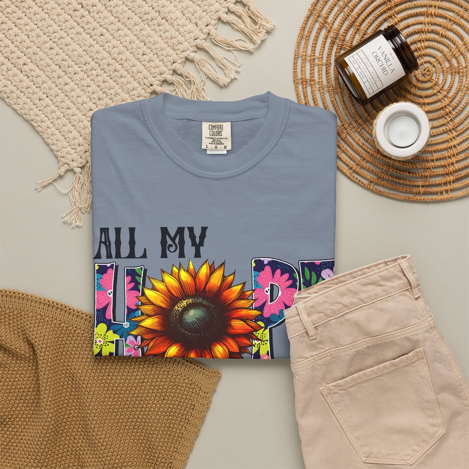 T-Shirt — "All My Hope Is in Jesus" Sunflower Faith Tee