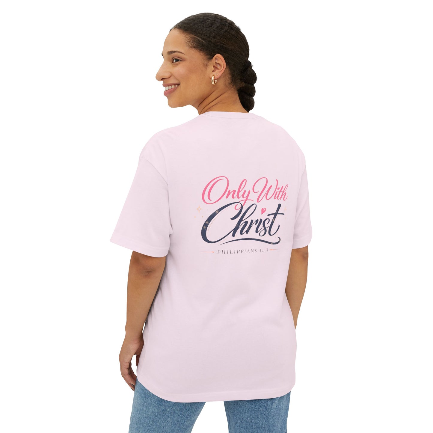 Faith Graphic Tee — "Only With Christ" Oversized Boxy T-Shirt