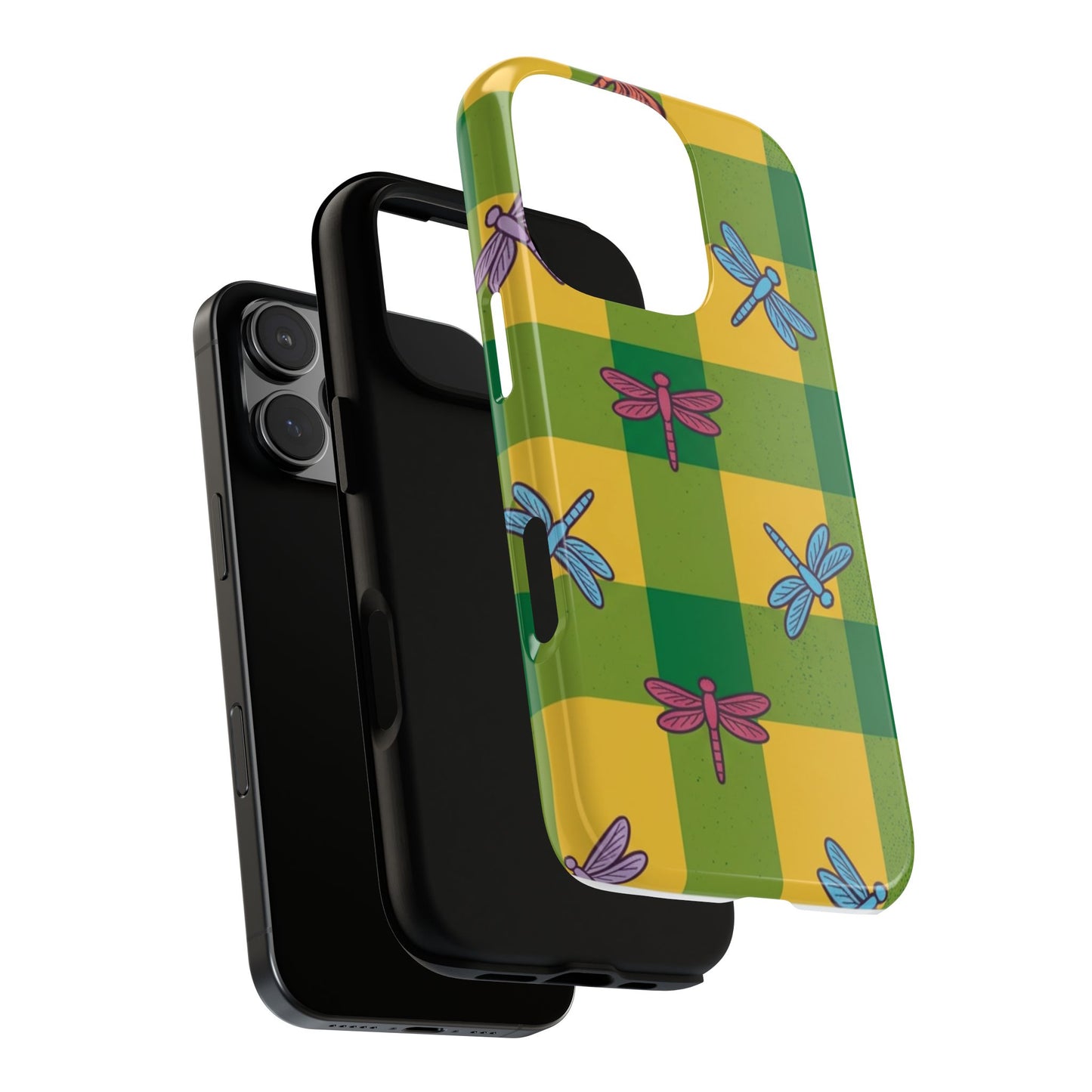 Dragonfly Check Phone Case — Colorful Plaid Protective Tough Case