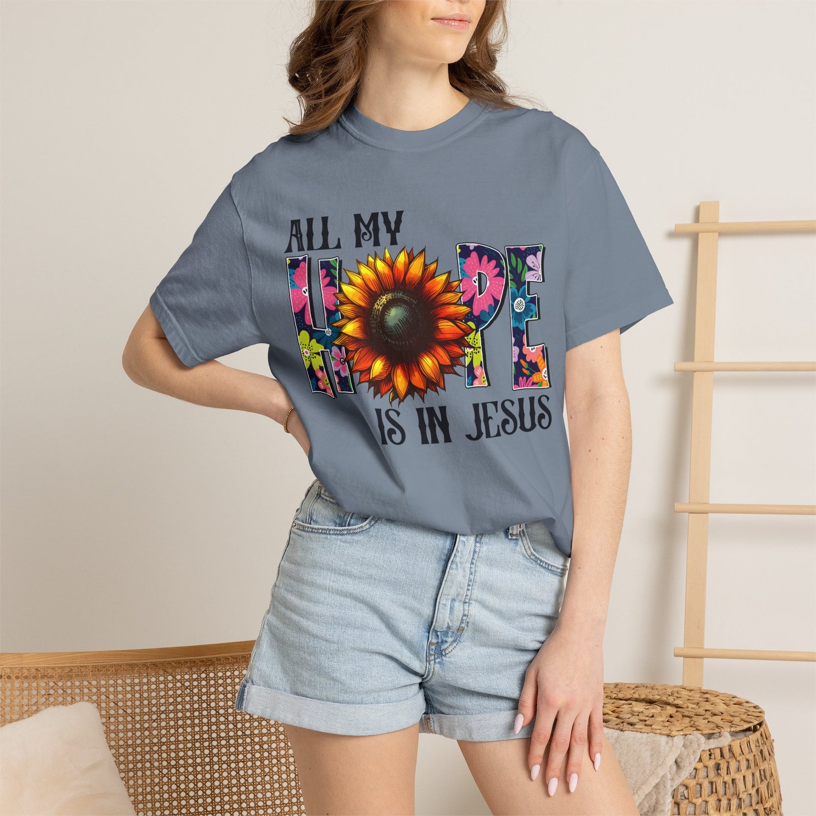 T-Shirt — "All My Hope Is in Jesus" Sunflower Faith Tee
