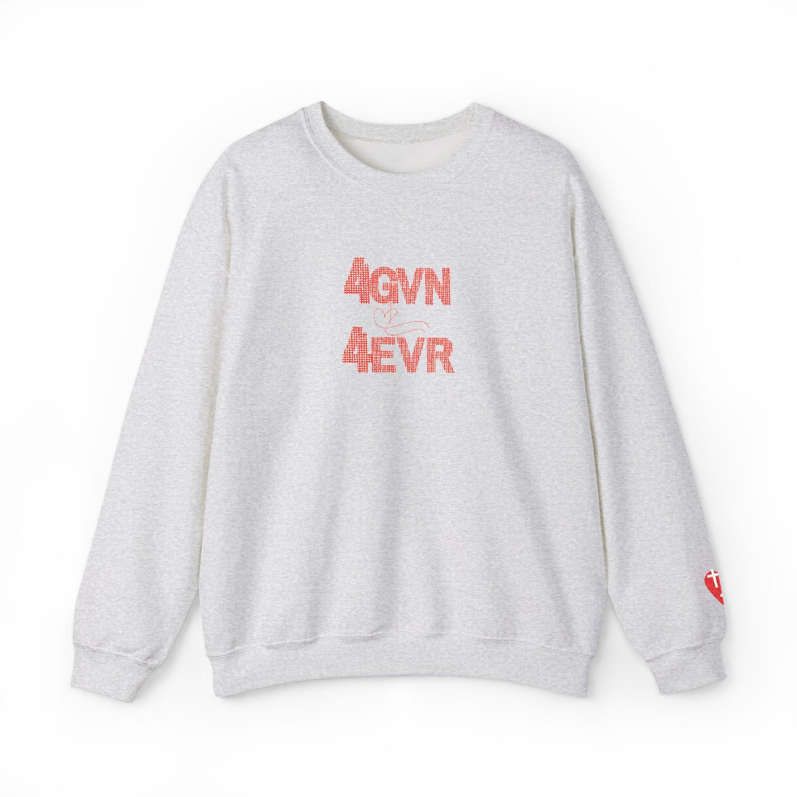 Crewneck Sweatshirt — 'AGAIN NEVER' Floral Text Design, White Cozy Pullover