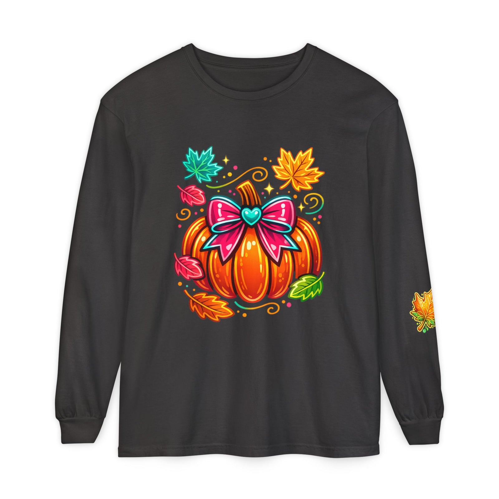 Autumn Pumpkin Bow Long Sleeve Tee