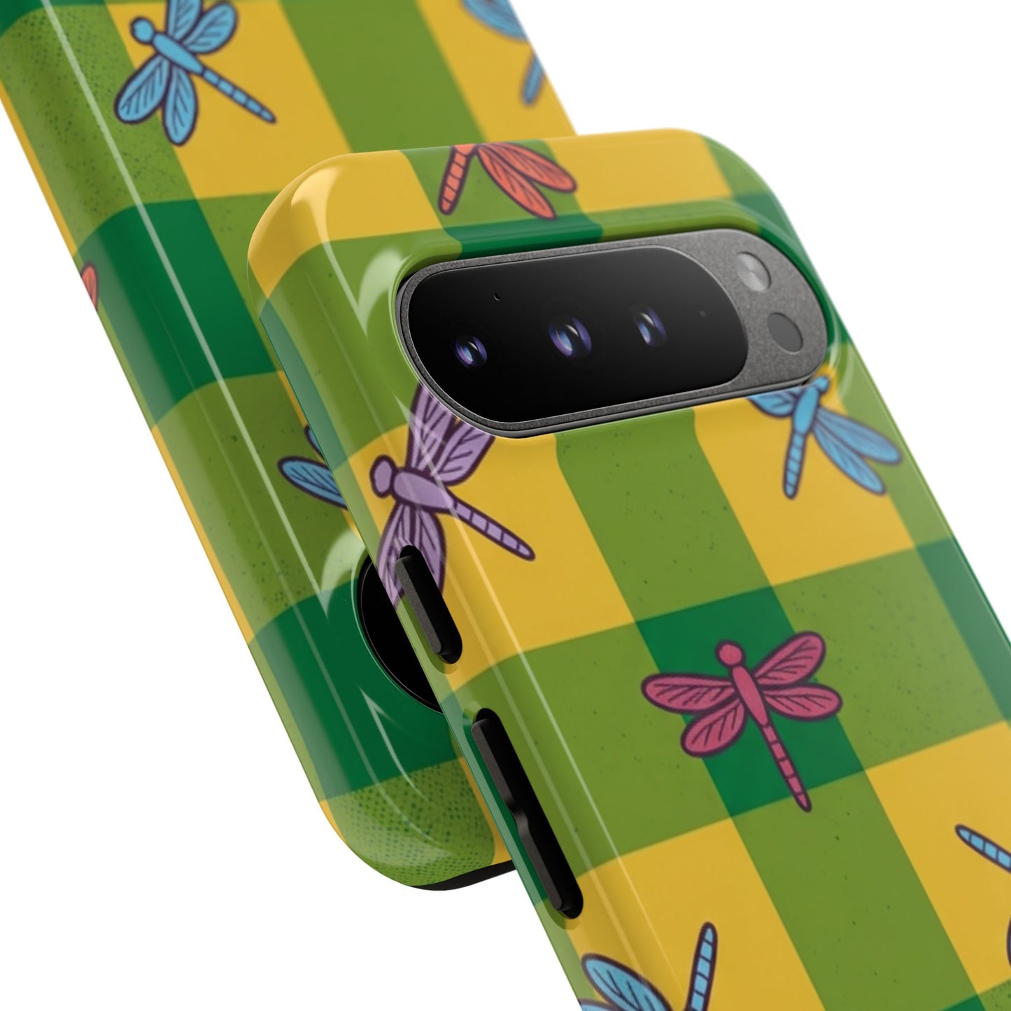 Dragonfly Check Phone Case — Colorful Plaid Protective Tough Case