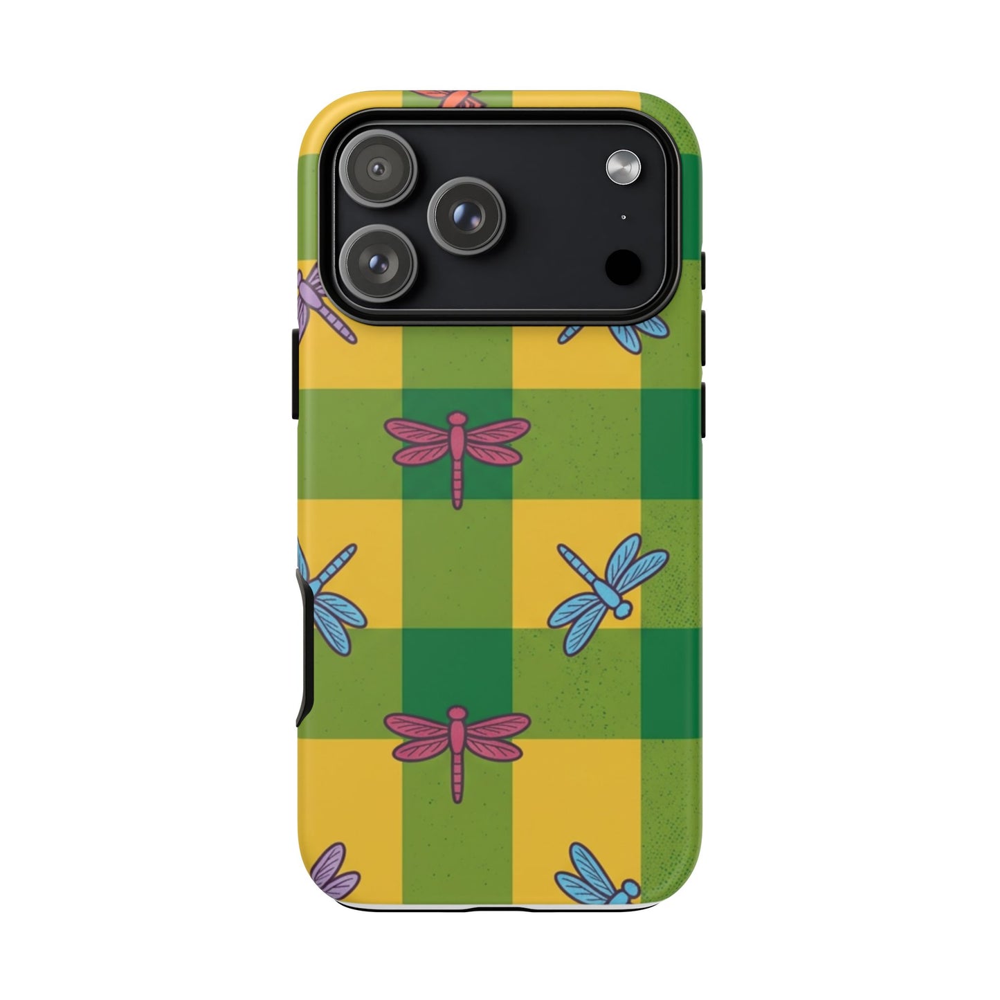 Dragonfly Check Phone Case — Colorful Plaid Protective Tough Case