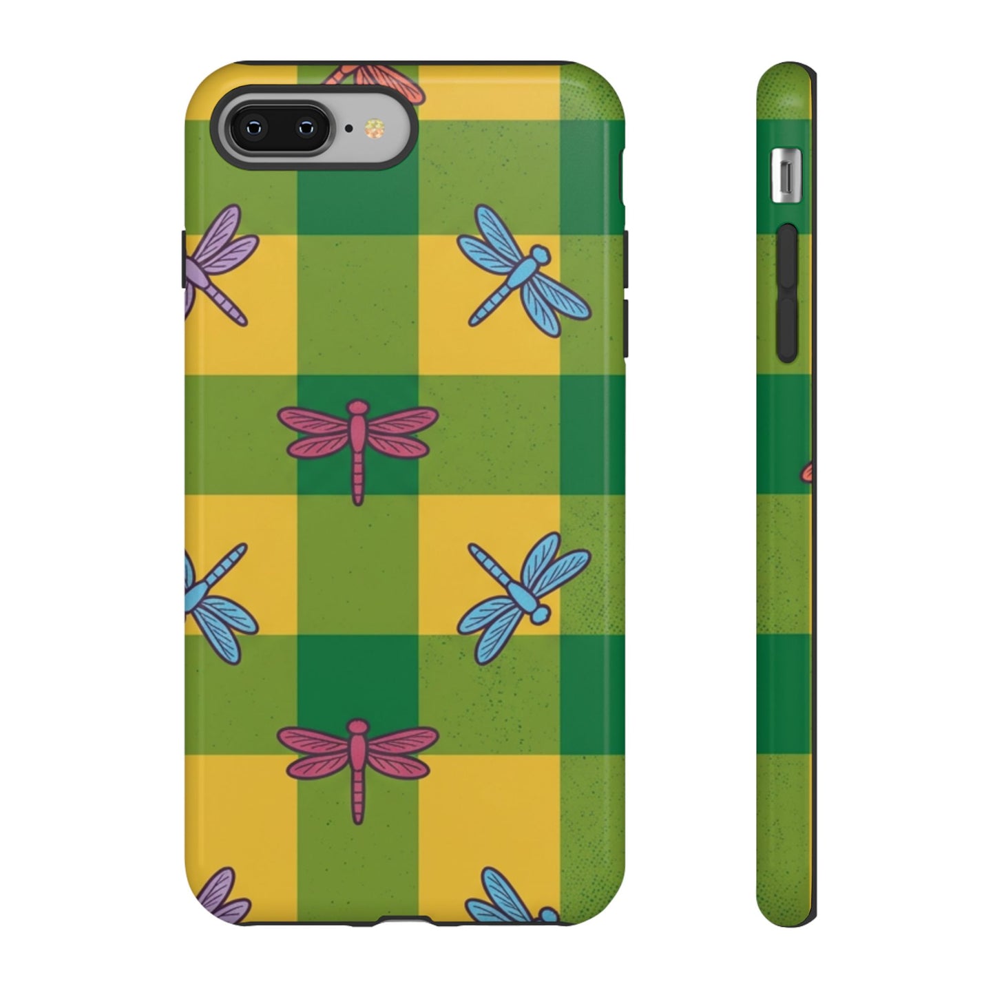 Dragonfly Check Phone Case — Colorful Plaid Protective Tough Case