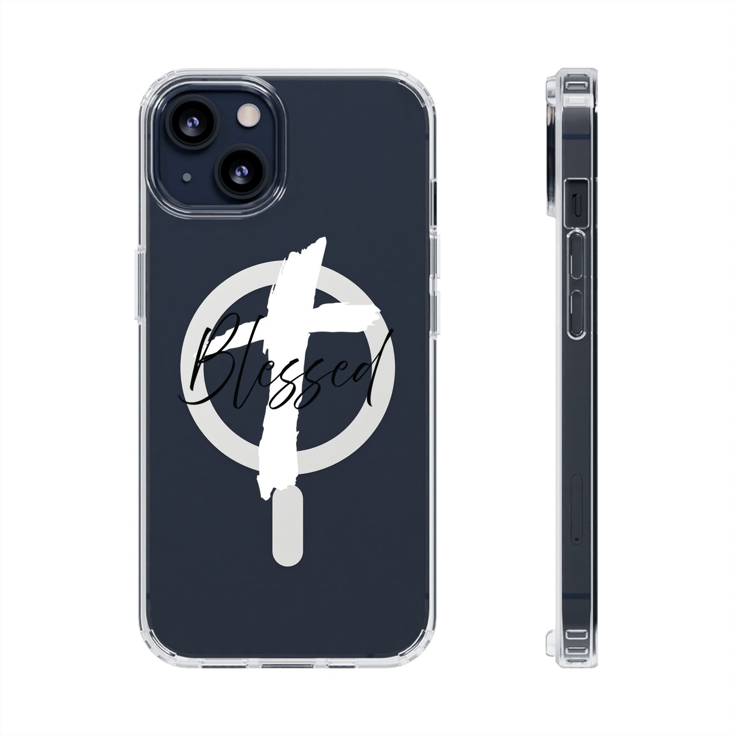 Clear Magnetic Phone Case — "Blessed" Cross Graphic