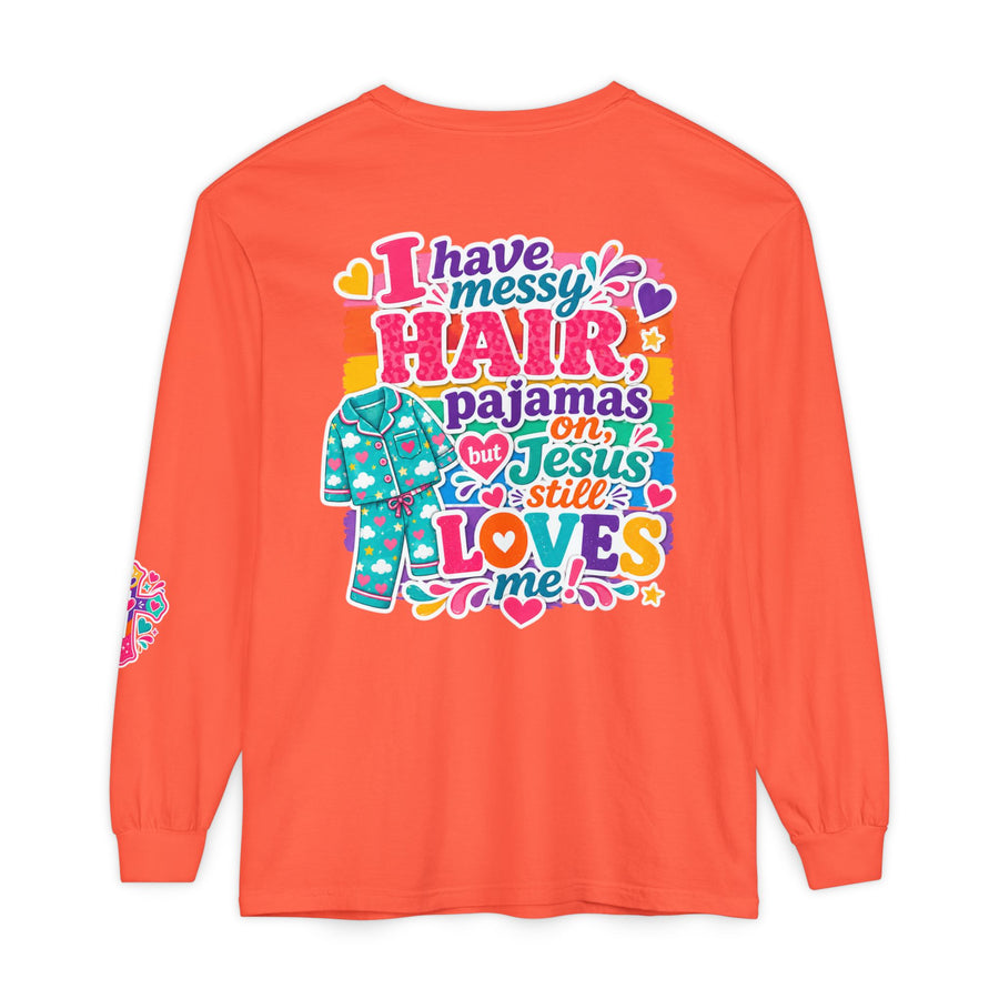 Christian Pajama Graphic Long Sleeve Tee — "...Jesus Still Loves Me"