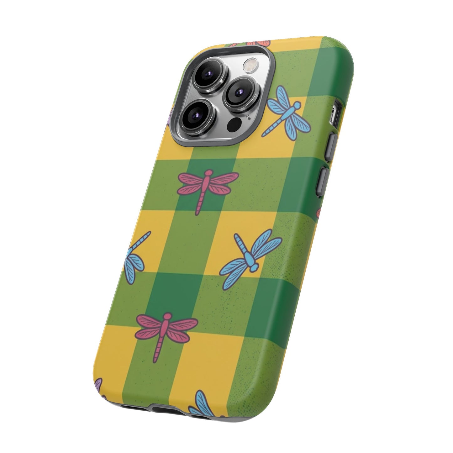 Dragonfly Check Phone Case — Colorful Plaid Protective Tough Case