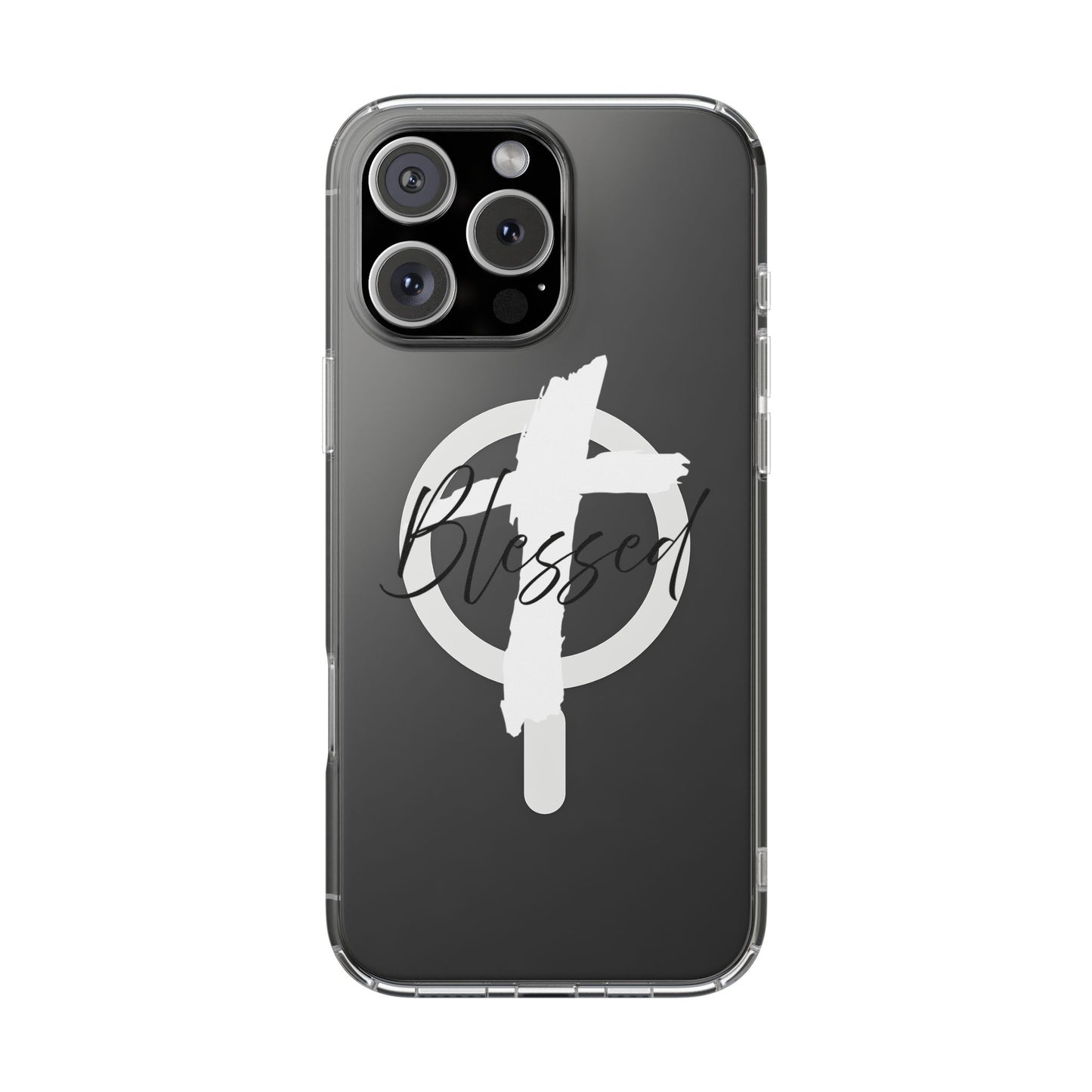 Clear Magnetic Phone Case — "Blessed" Cross Graphic