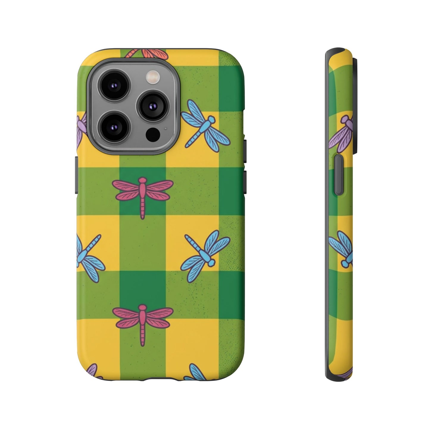 Dragonfly Check Phone Case — Colorful Plaid Protective Tough Case