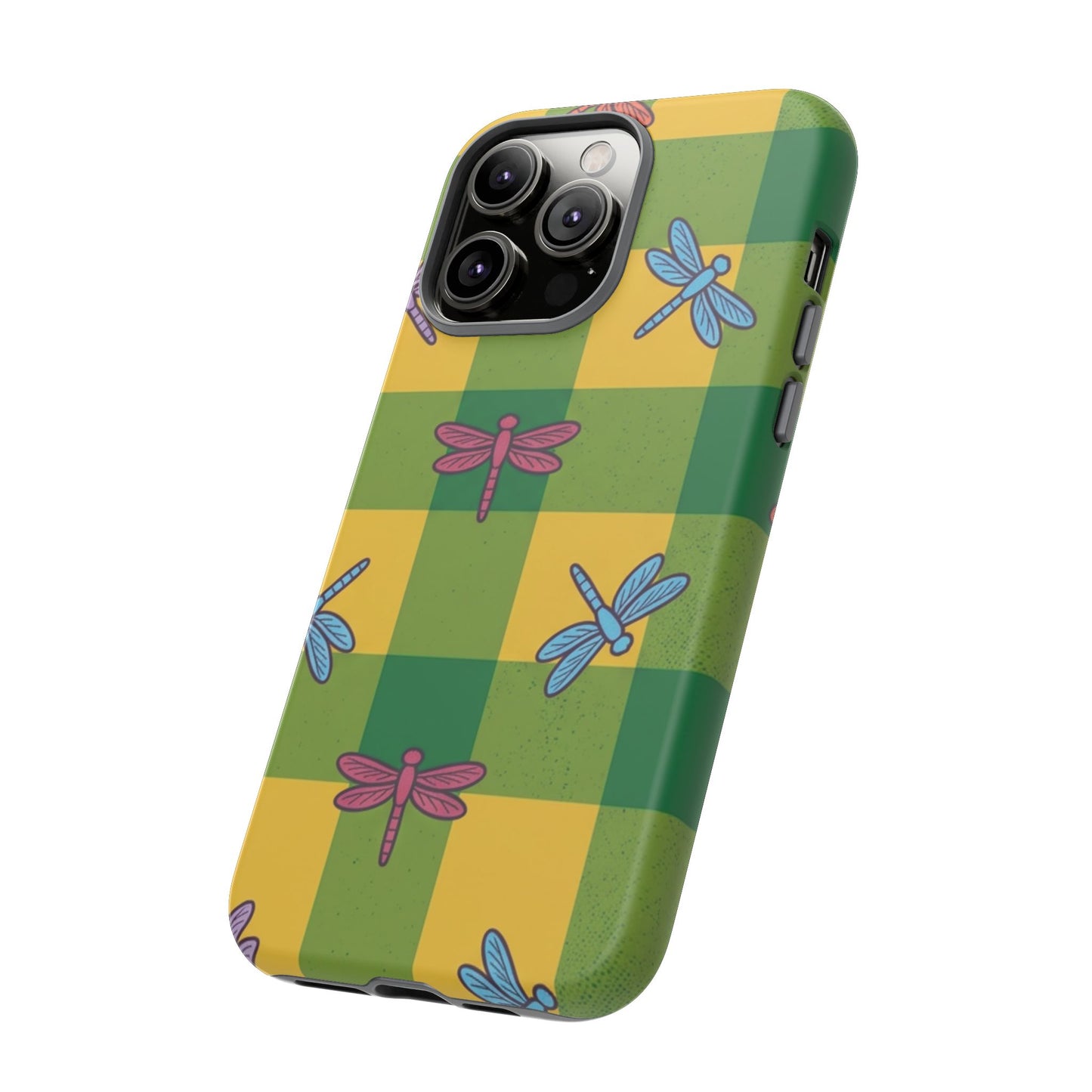 Dragonfly Check Phone Case — Colorful Plaid Protective Tough Case