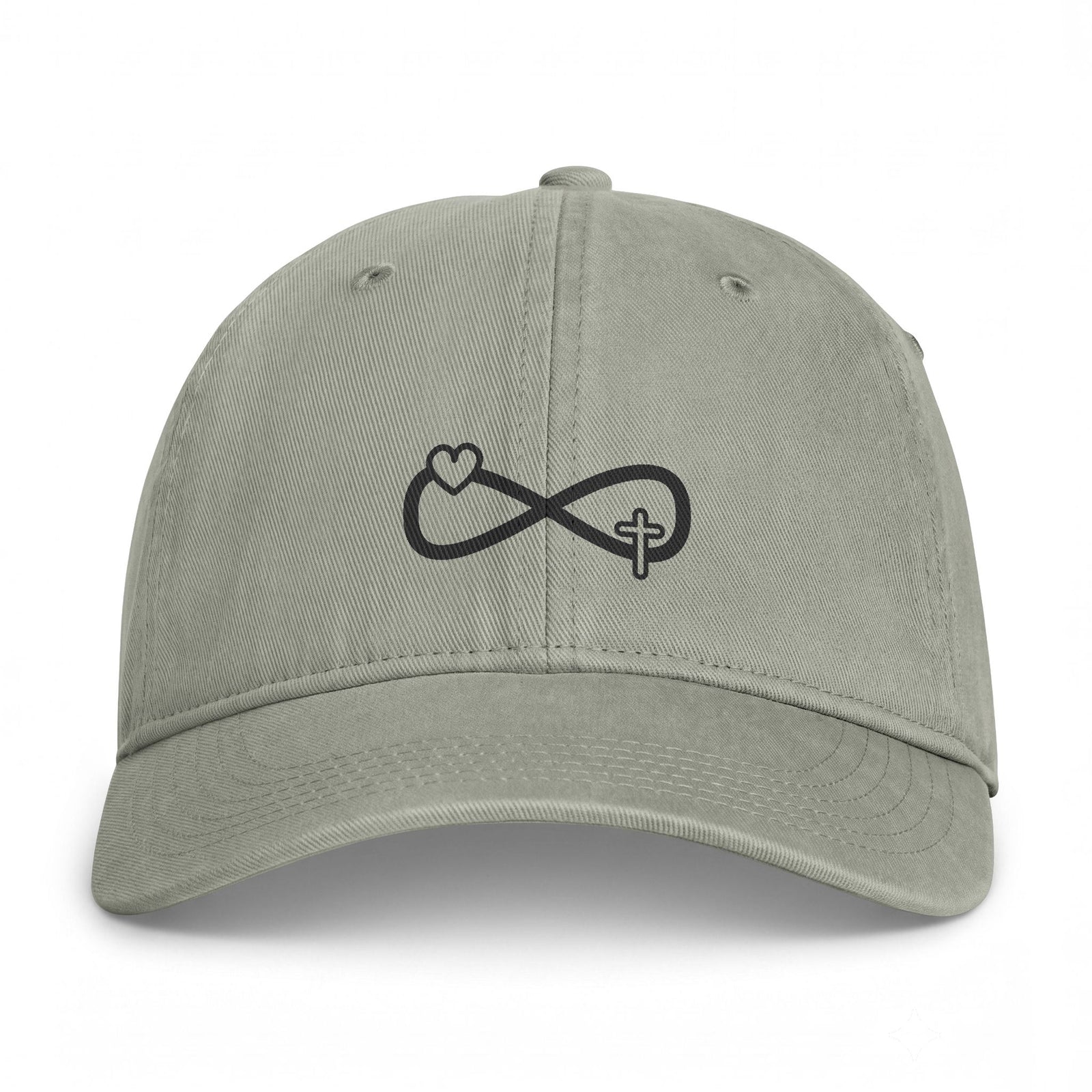 Infinity Heart & Cross Embroidered Cap — Coastal Washed Baseball Hat