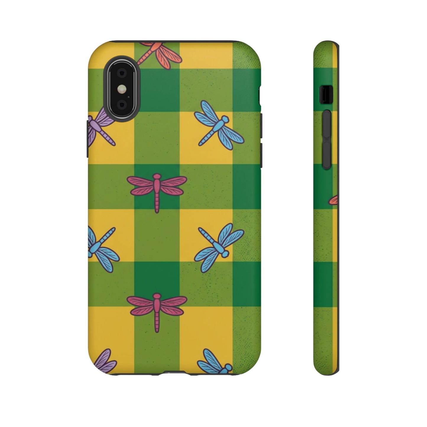 Dragonfly Check Phone Case — Colorful Plaid Protective Tough Case